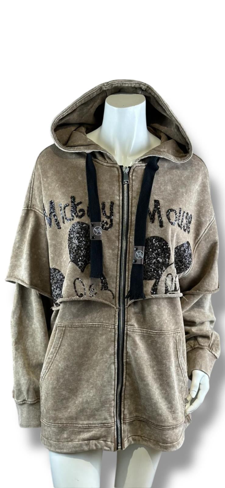 Ausgefallene Mickey Sweat Jacke in Braun