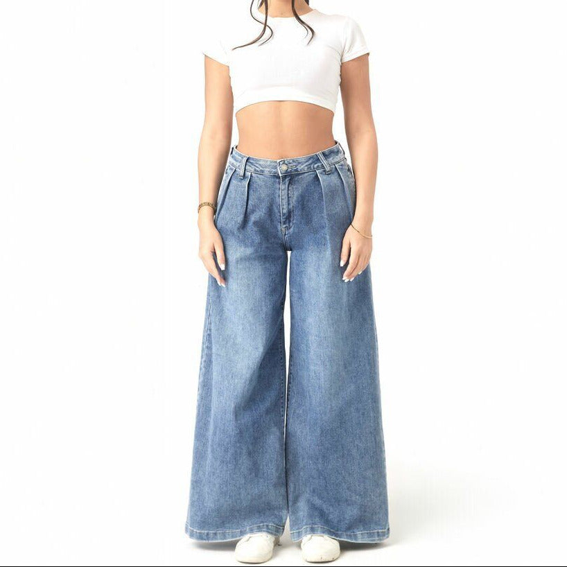 Damen Wide Leg Jeans Blau