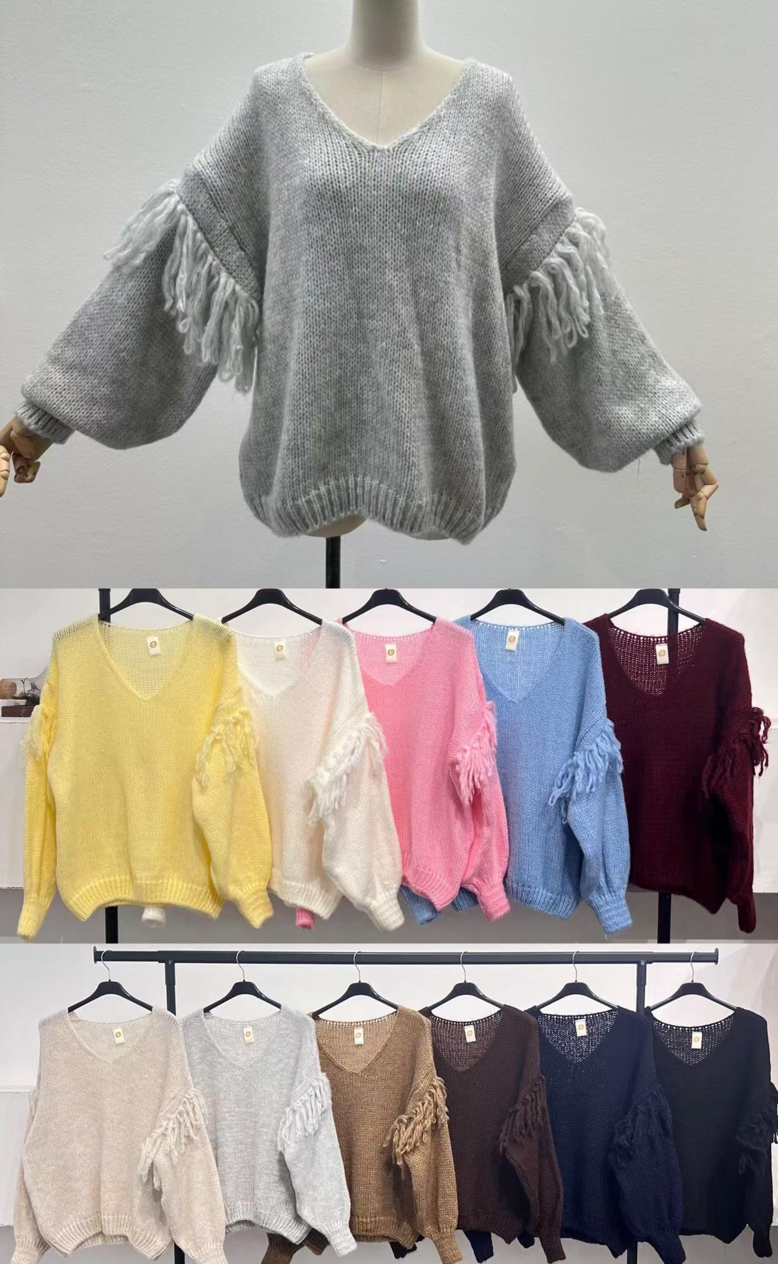 Strick Pullover mit Fransenärmel